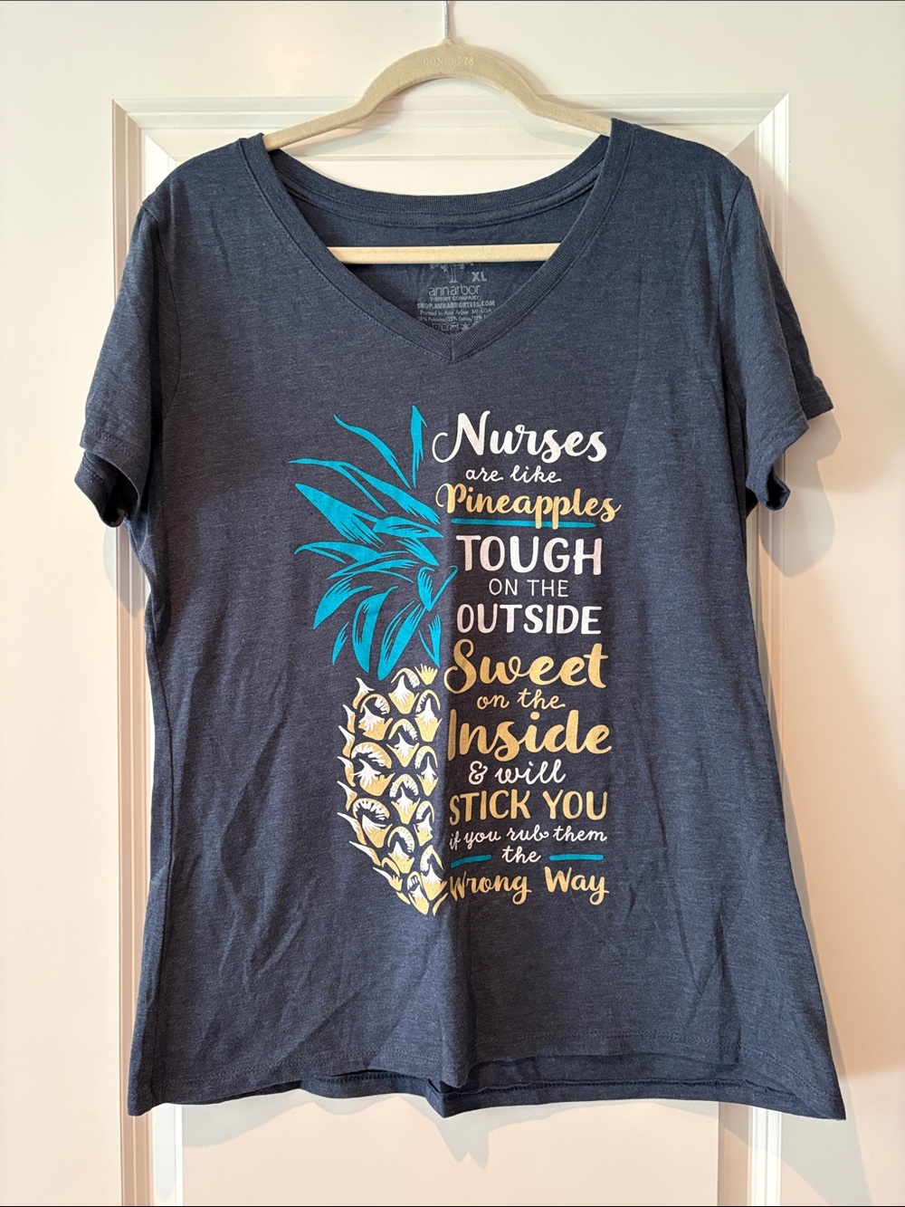 Navy V‑Neck Nurse Pineapple Graphic Tee